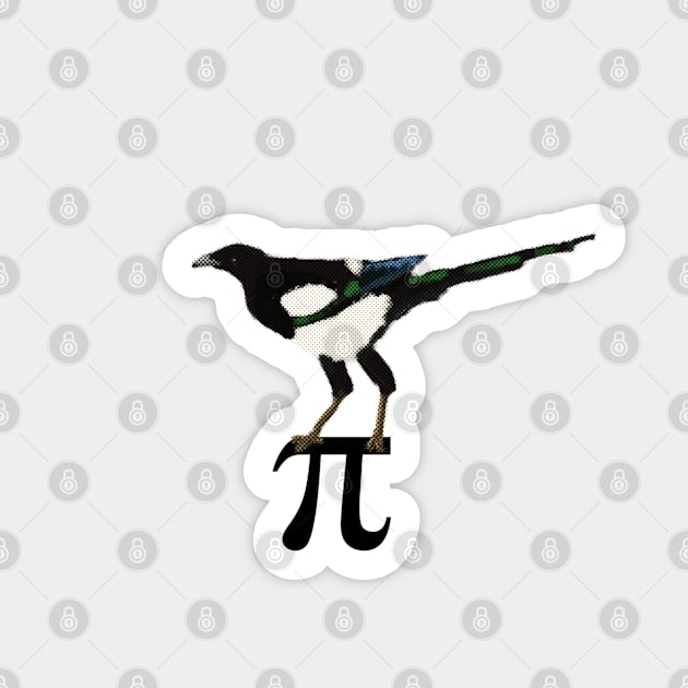 Eurasian Magpie standing on pi symbol Sticker by Nigh-designs